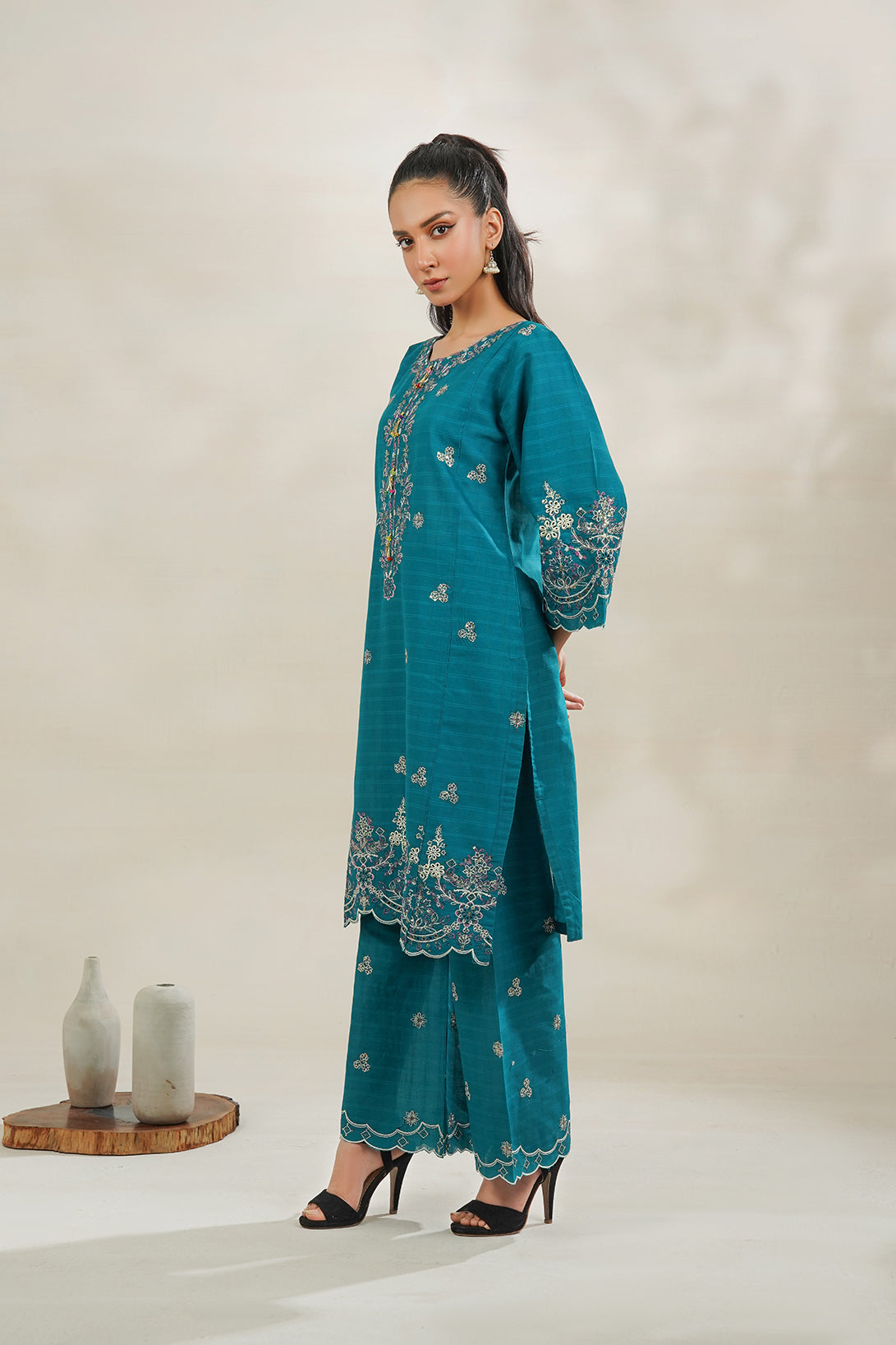 2-PC Embroidered Cambric