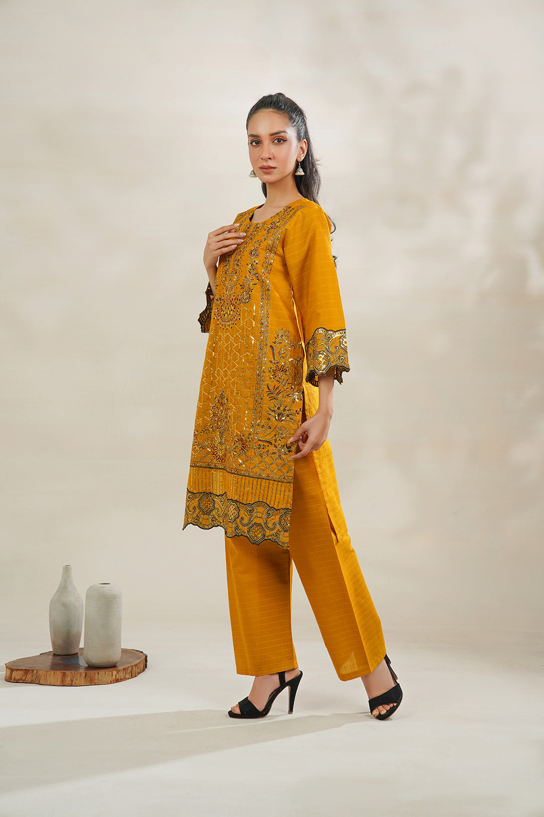 2-PC Embroidered Cambric