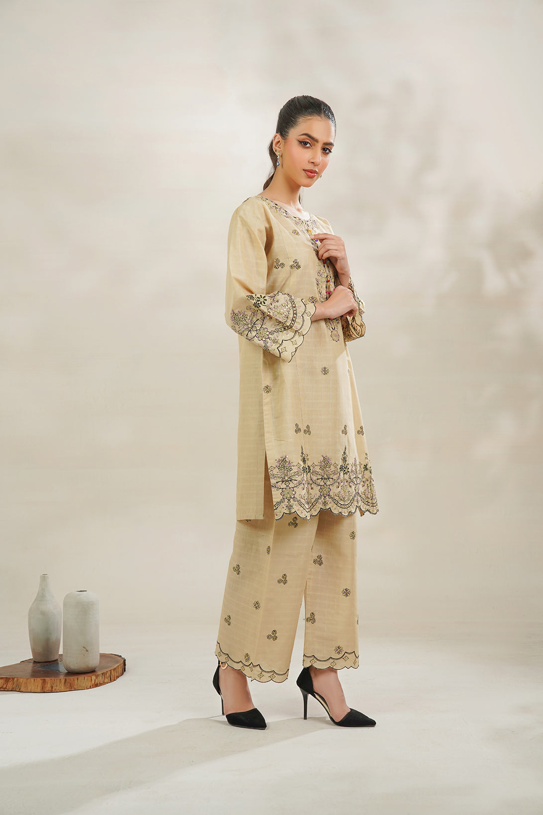 2-PC Embroidered Cambric