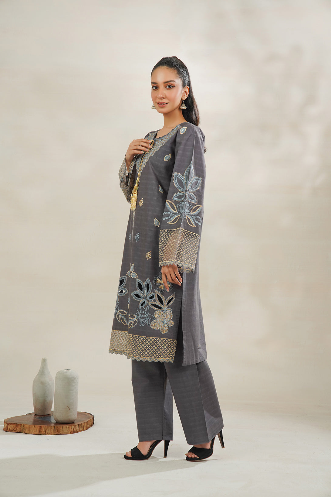 2-PC Embroidered Cambric