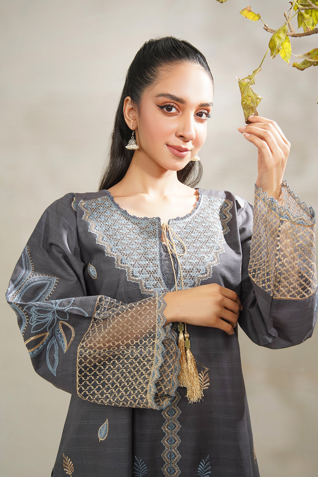 2-PC Embroidered Cambric