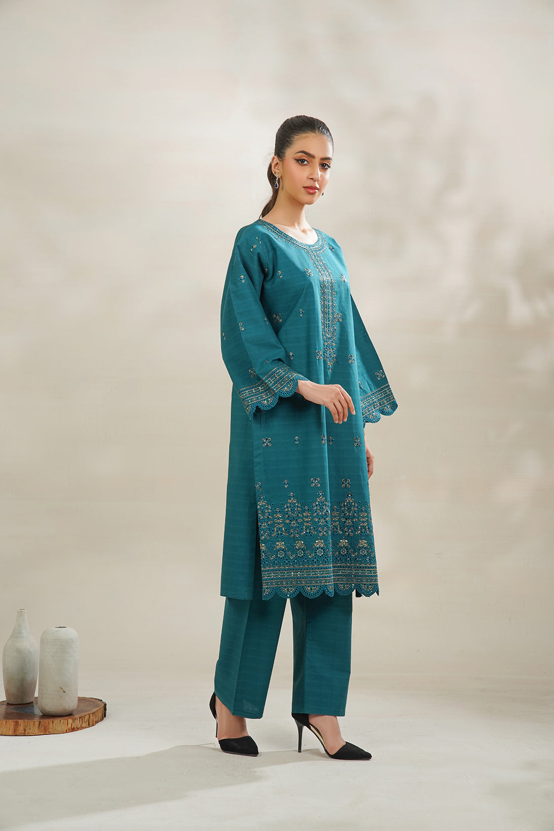 2-PC Embroidered Cambric