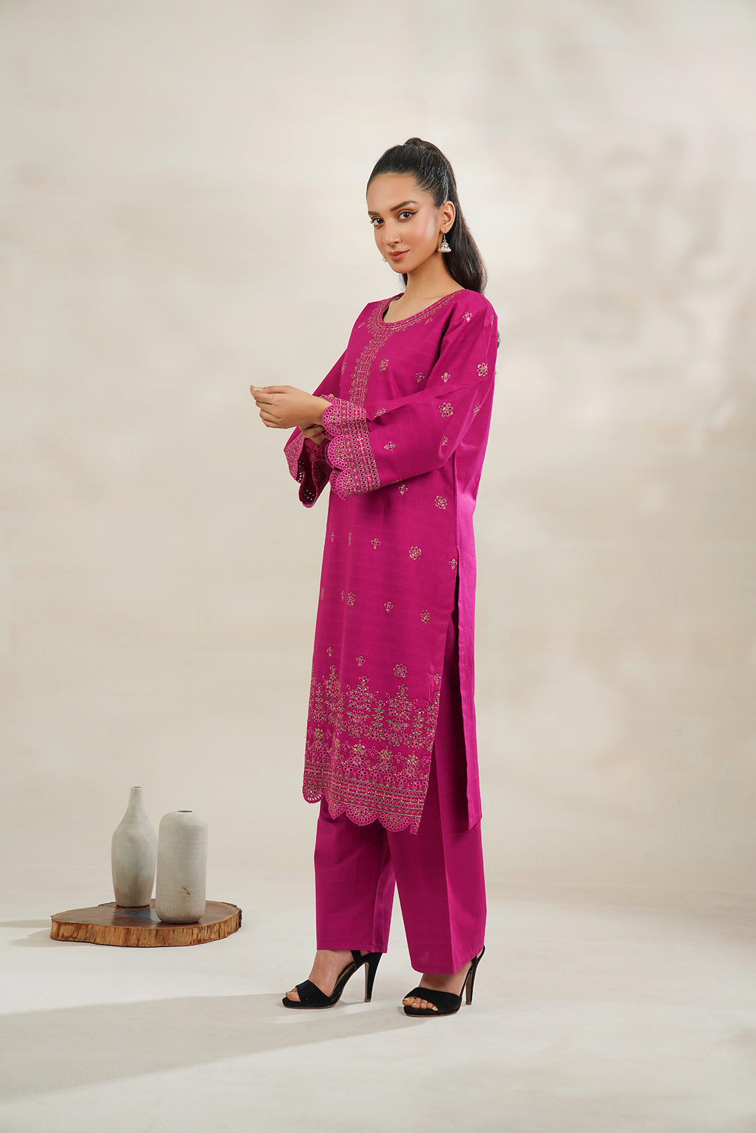 2-PC Embroidered Cambric