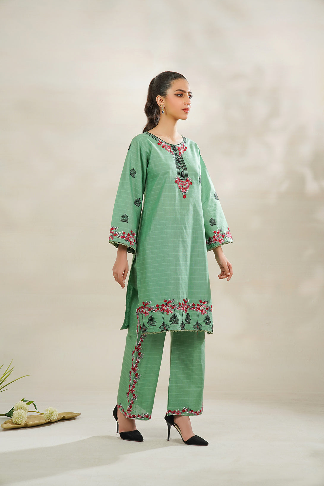 2-PC Embroidered Cambric