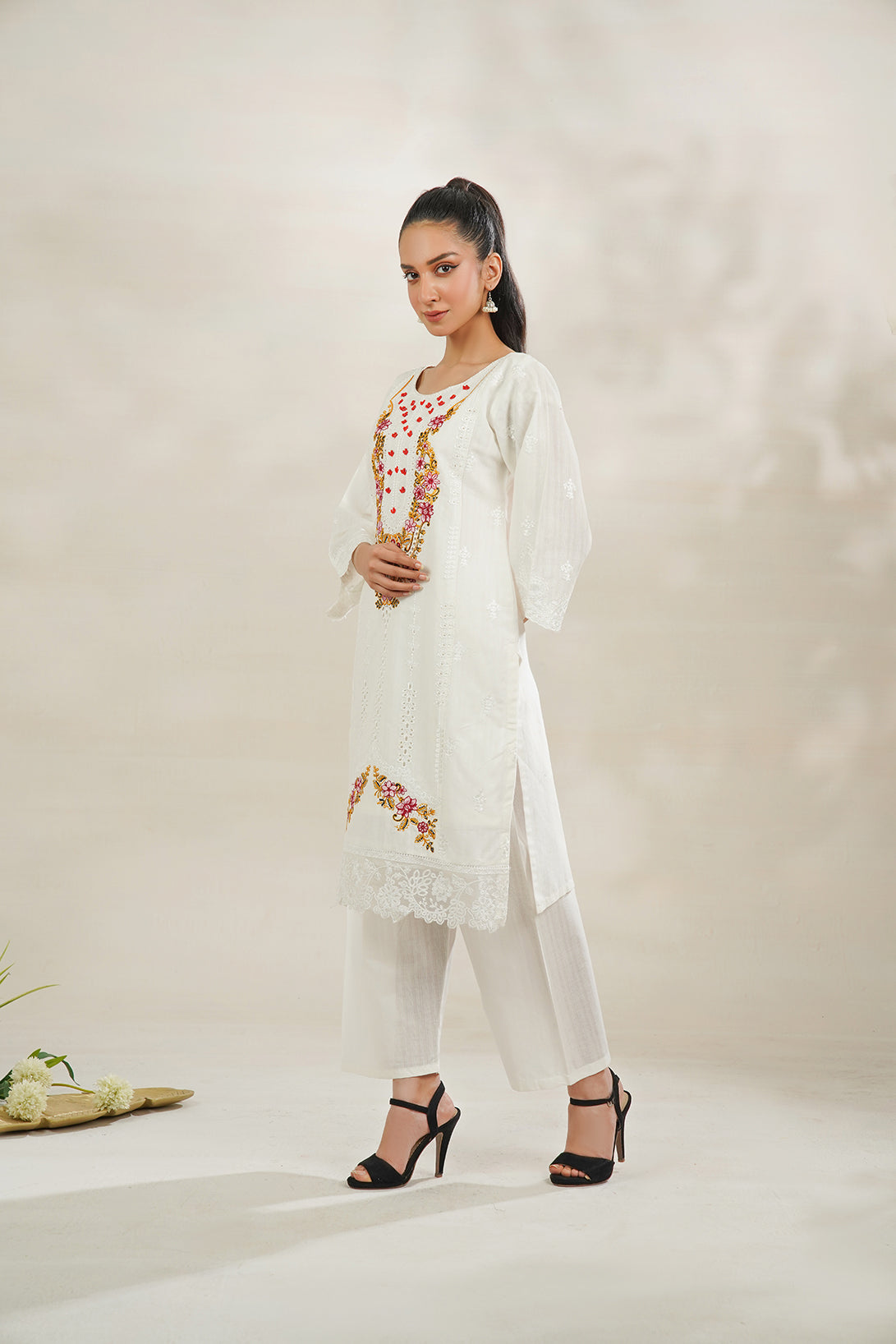2-PC Embroidered Cambric