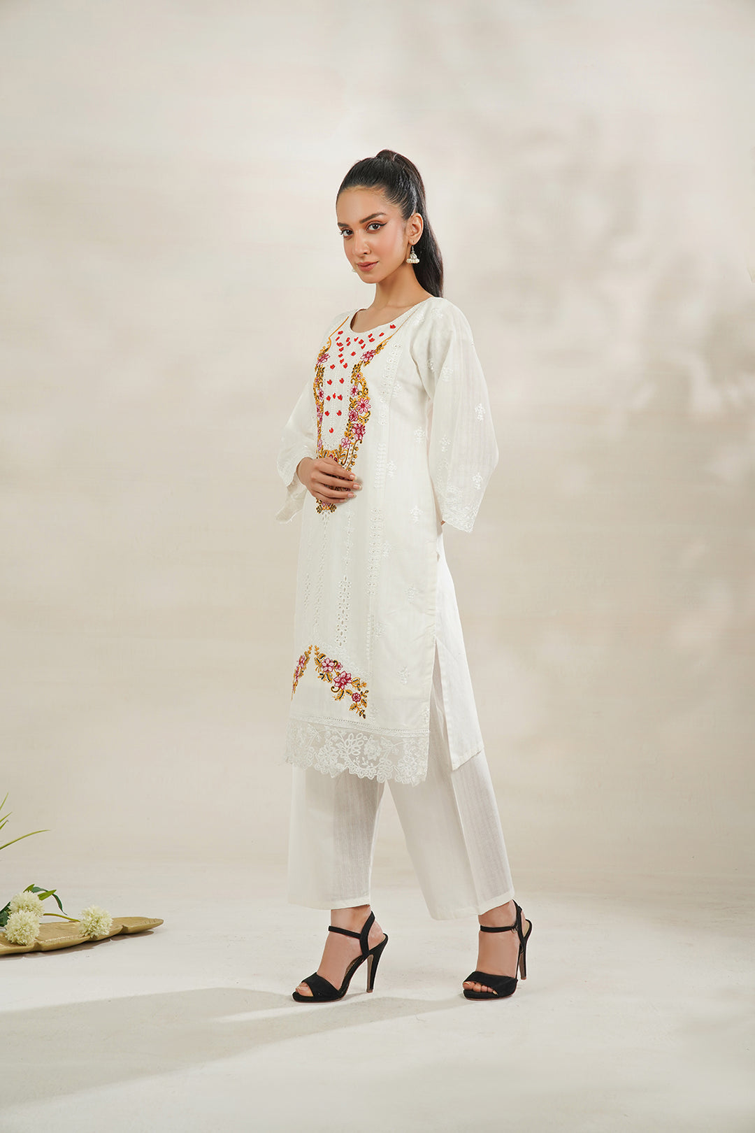 2-PC Embroidered Cambric