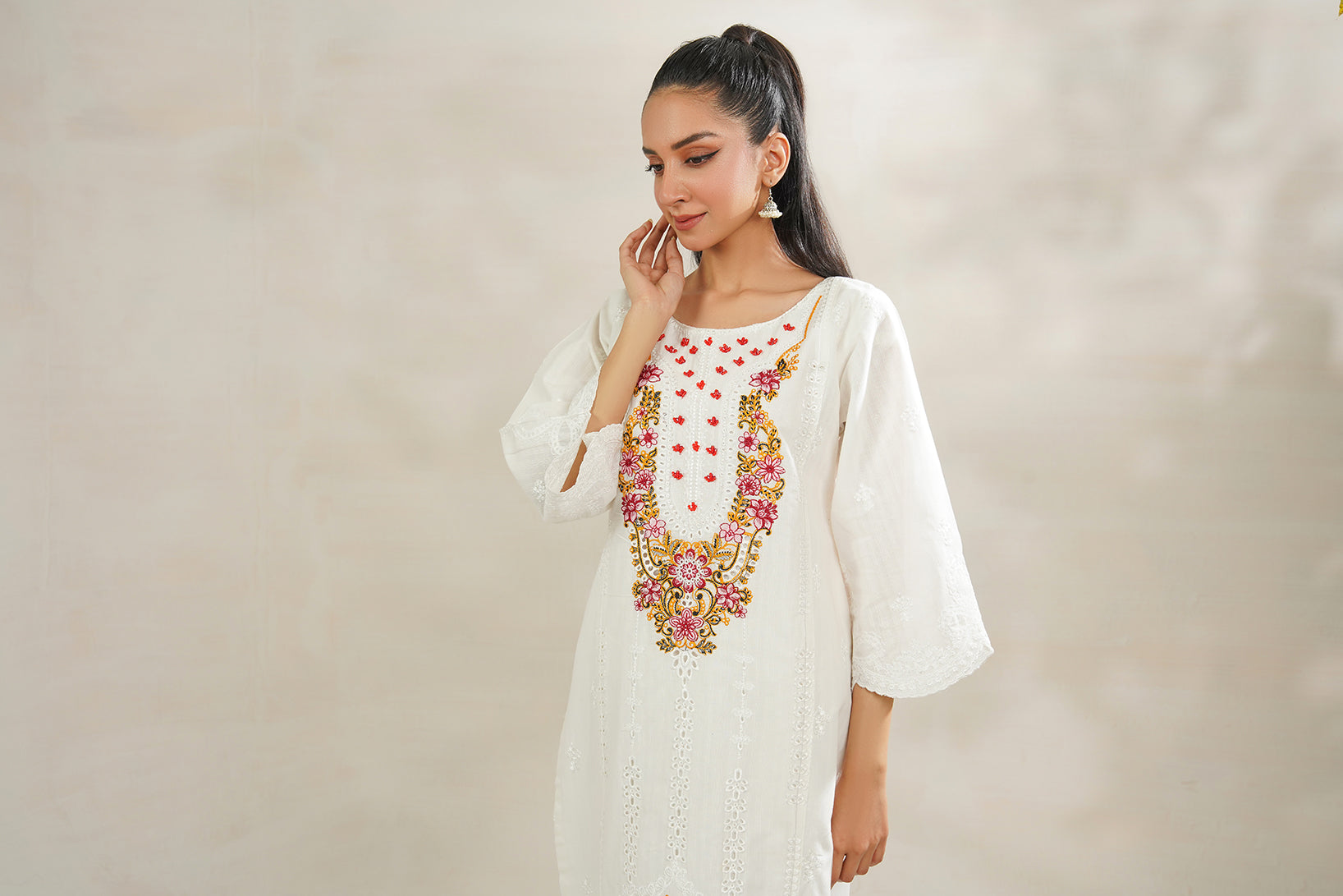 2-PC Embroidered Cambric