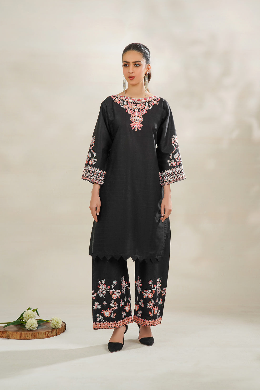 2-PC Embroidered Cambric