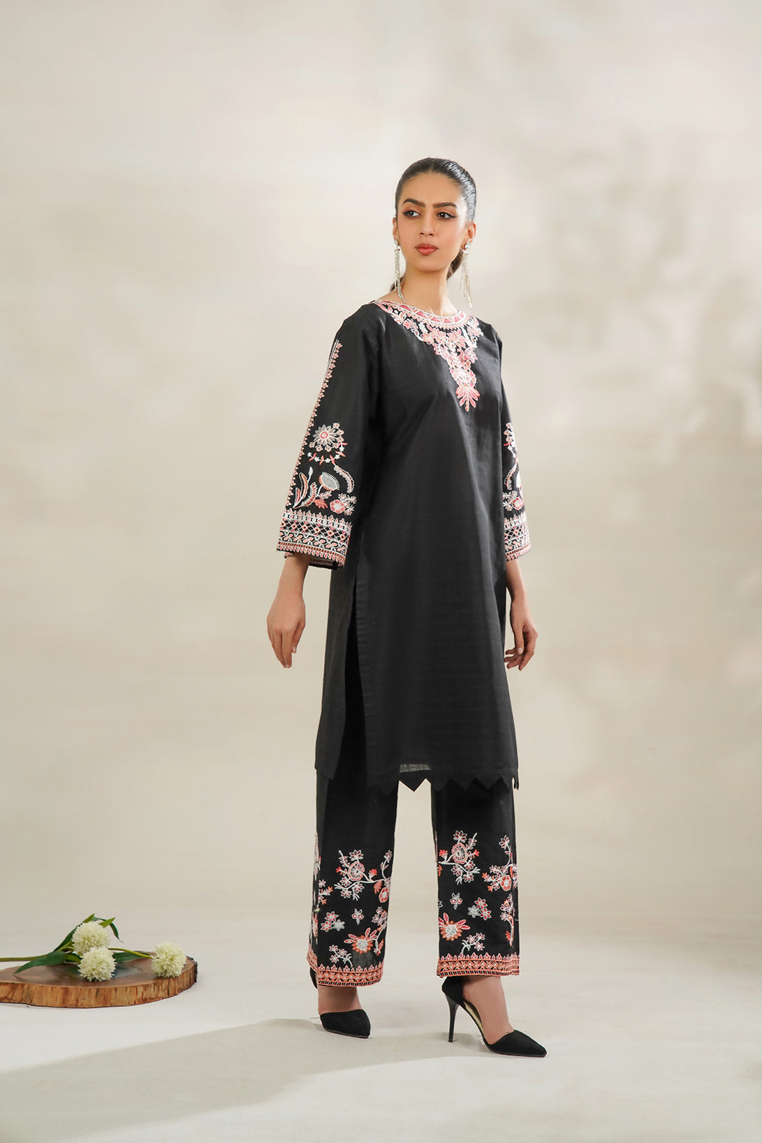 2-PC Embroidered Cambric
