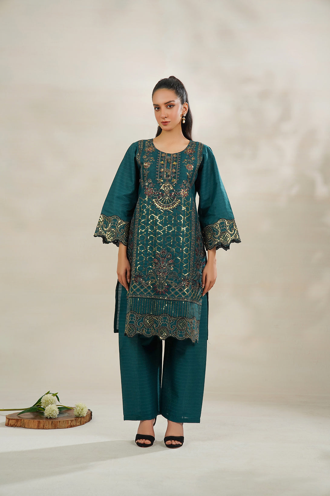 2-PC Embroidered Cambric