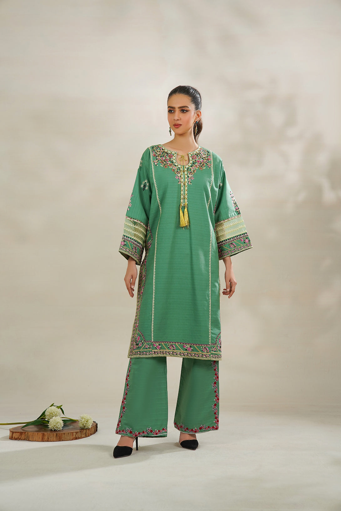 2-PC Embroidered Cambric