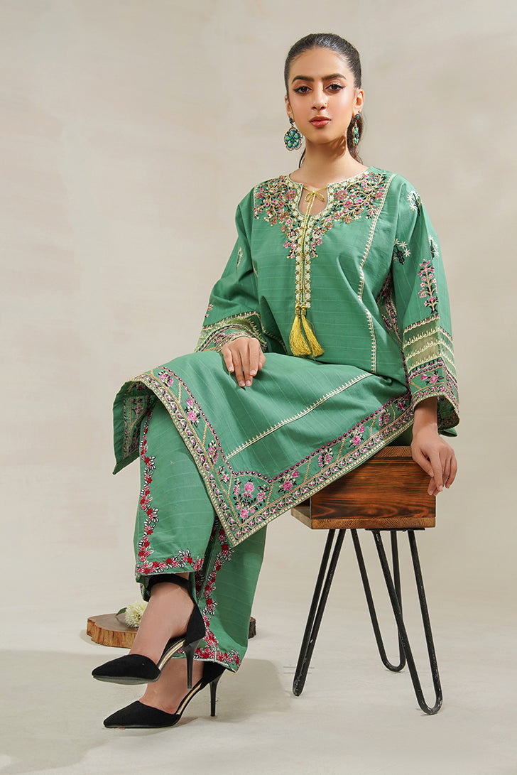 2-PC Embroidered Cambric