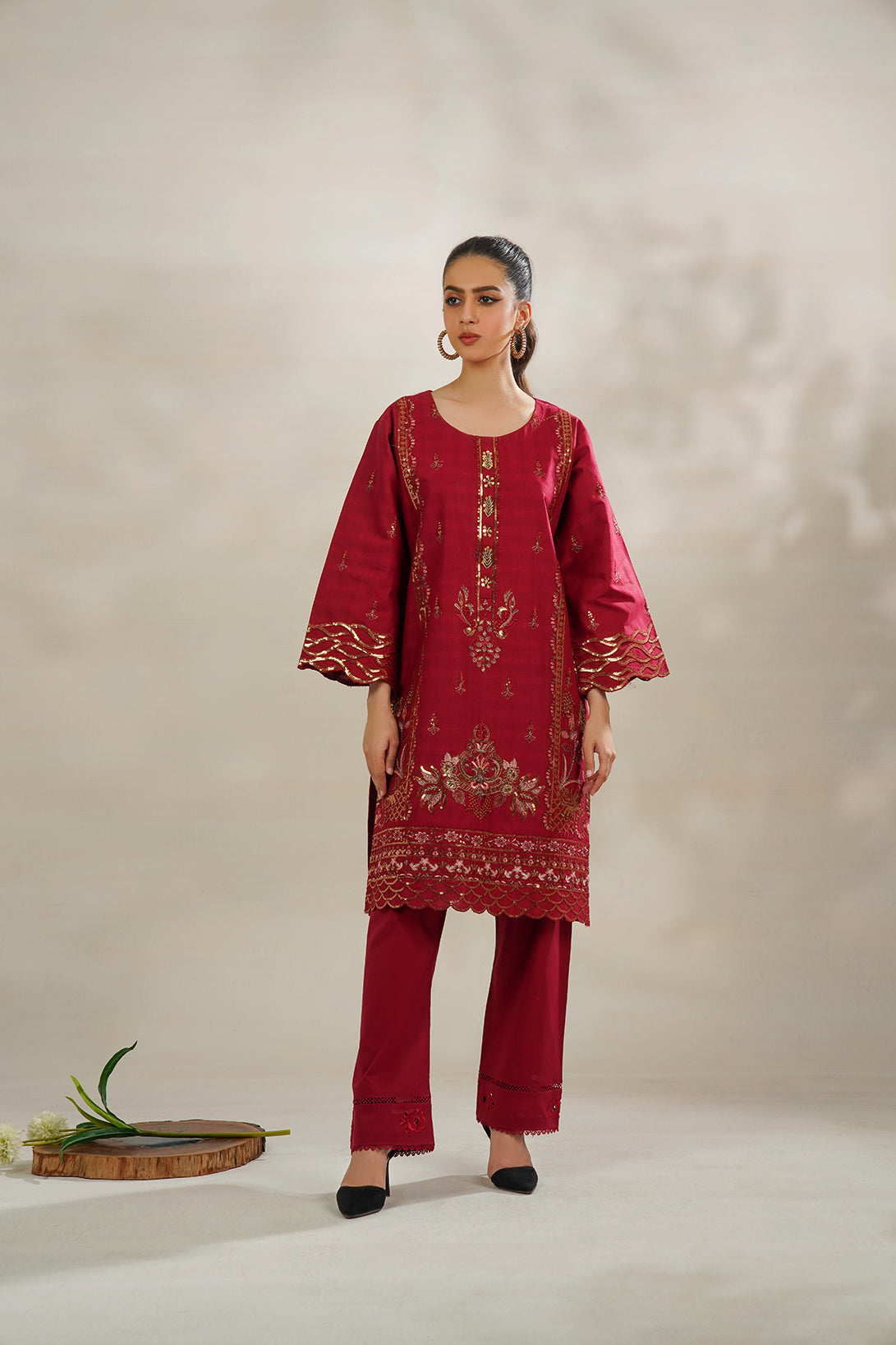 2-PC Embroidered Cambric