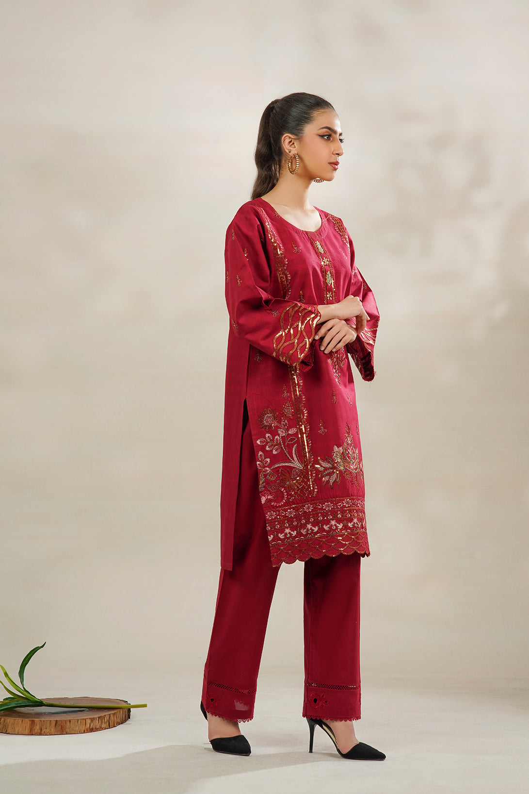 2-PC Embroidered Cambric
