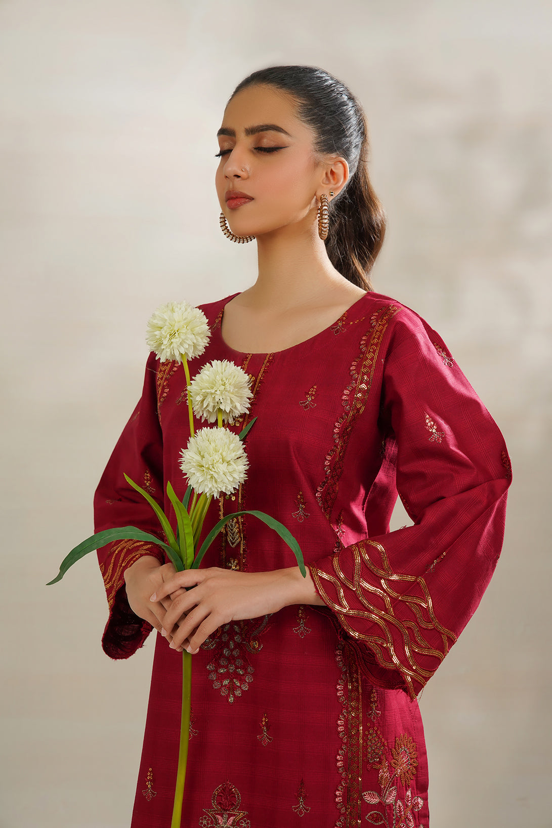 2-PC Embroidered Cambric