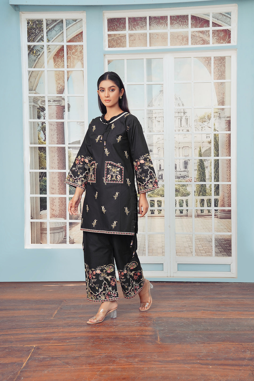 2-PC Casual Embroidered Cambric