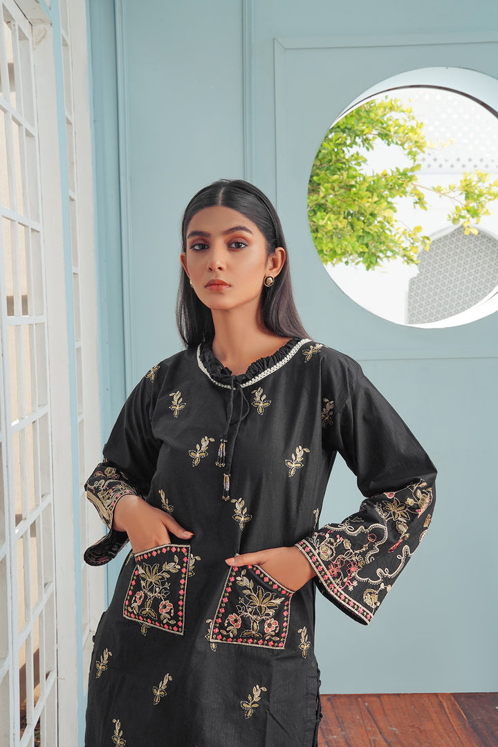 2-PC Casual Embroidered Cambric