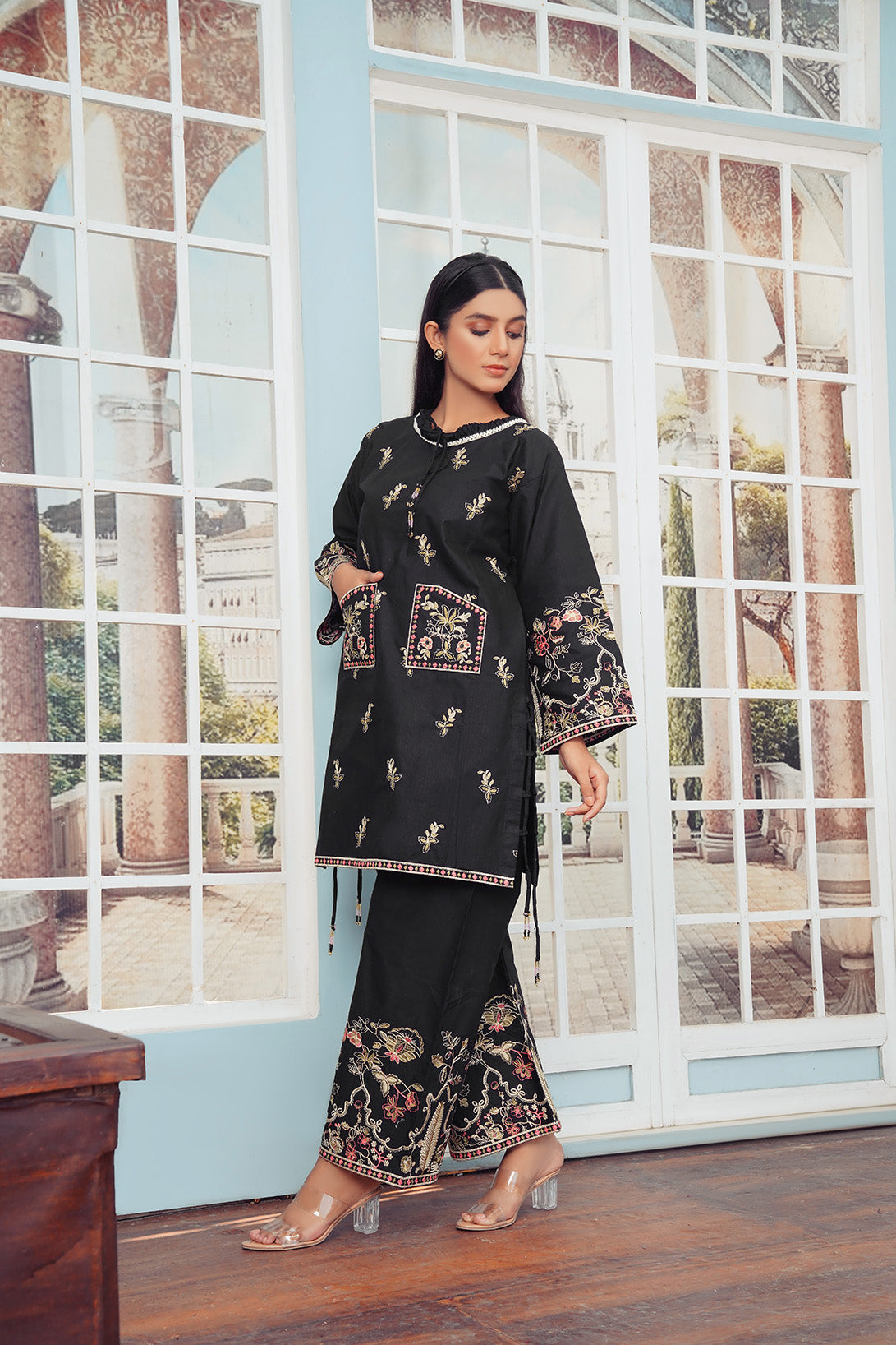 2-PC Casual Embroidered Cambric
