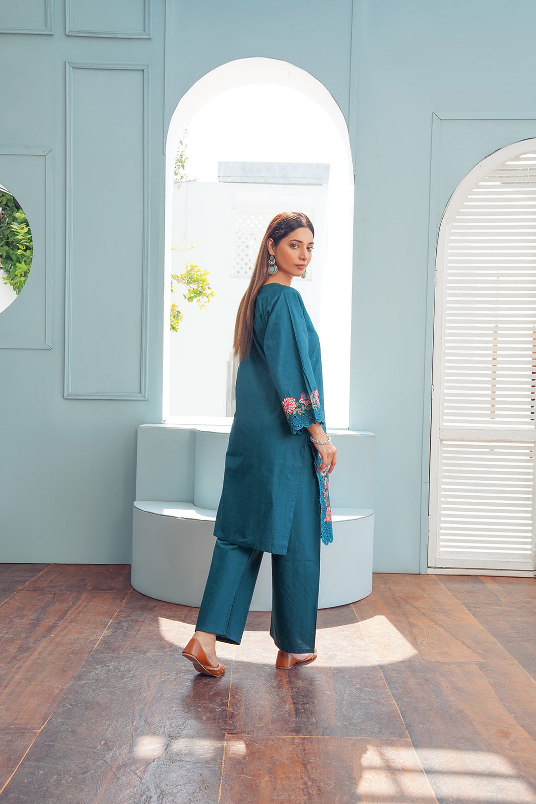 2-PC Casual Embroidered Cambric