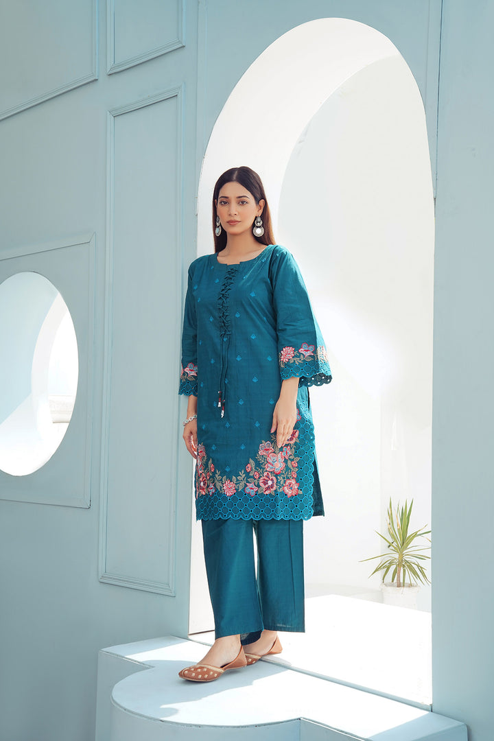 2-PC Casual Embroidered Cambric