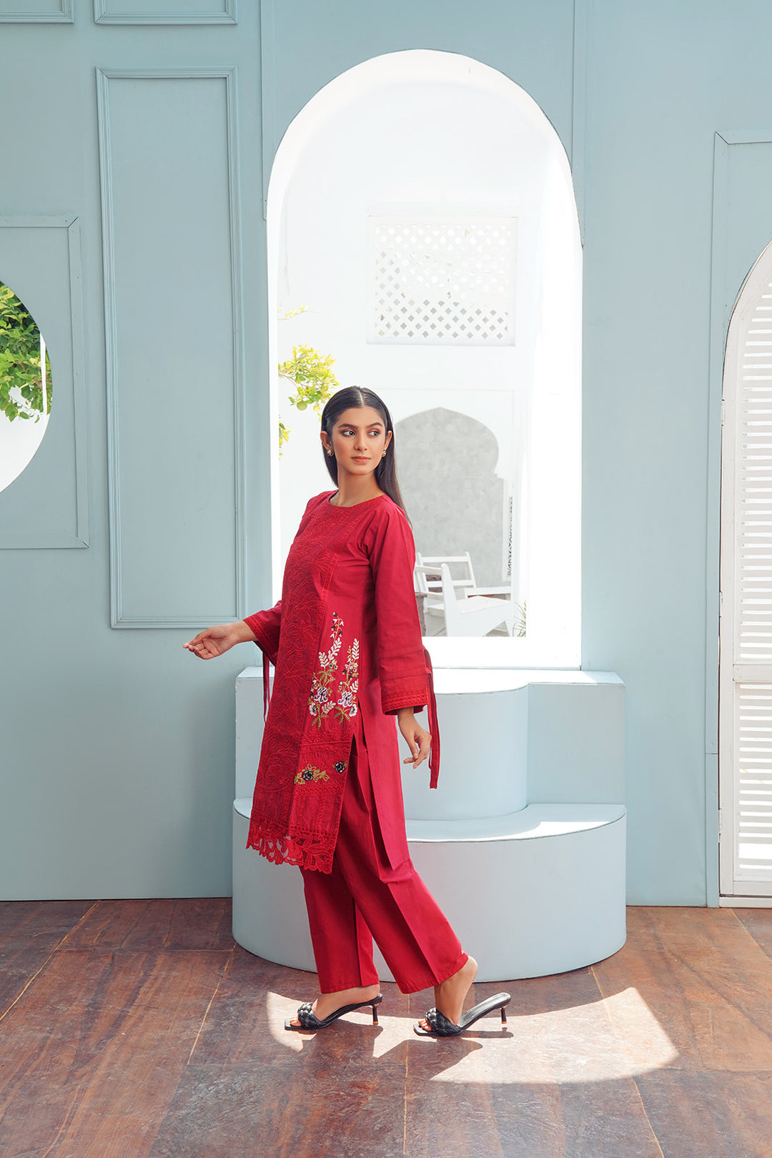 2-PC Casual Embroidered Cambric