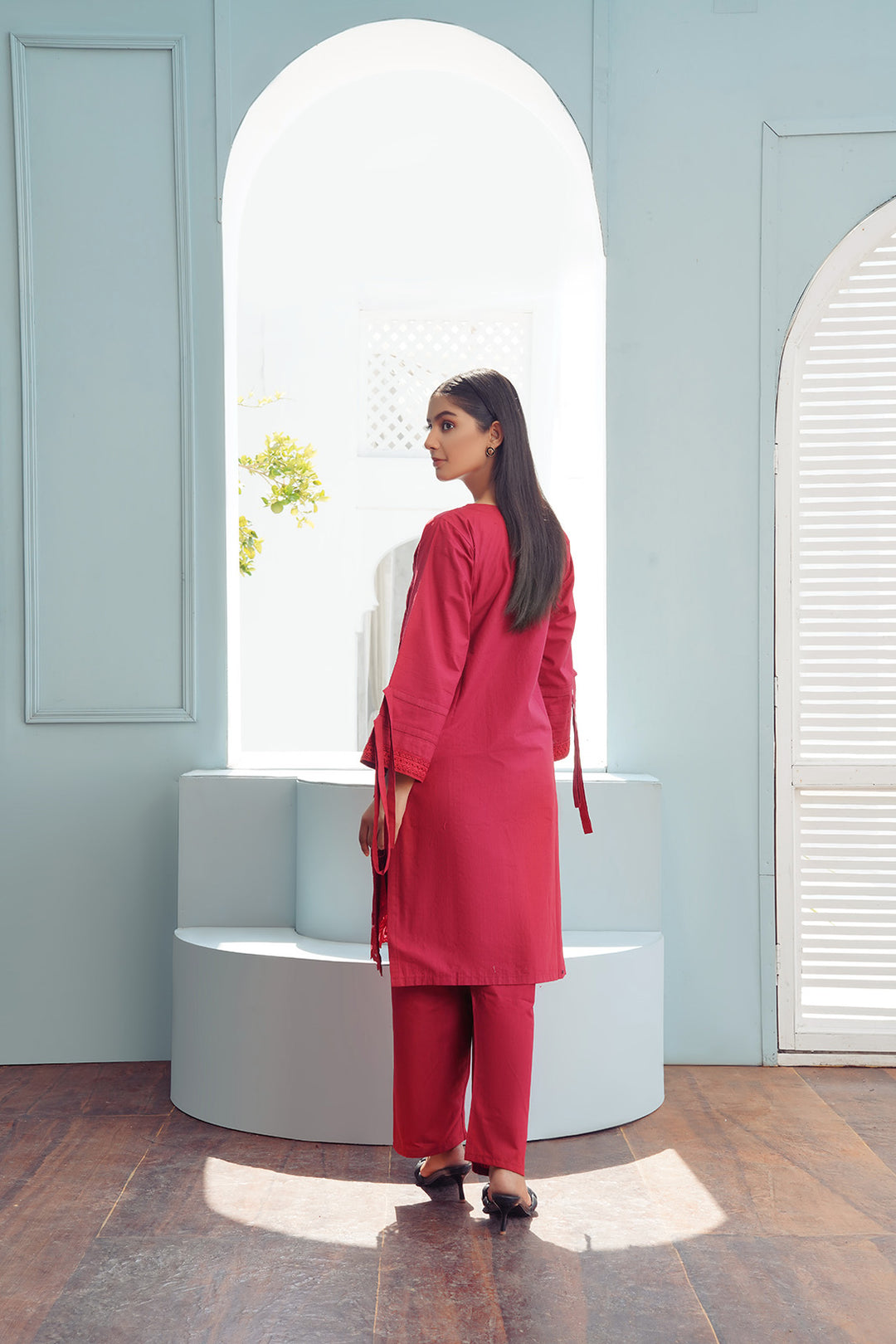 2-PC Casual Embroidered Cambric