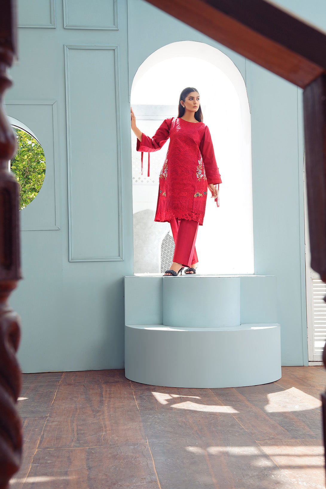 2-PC Casual Embroidered Cambric