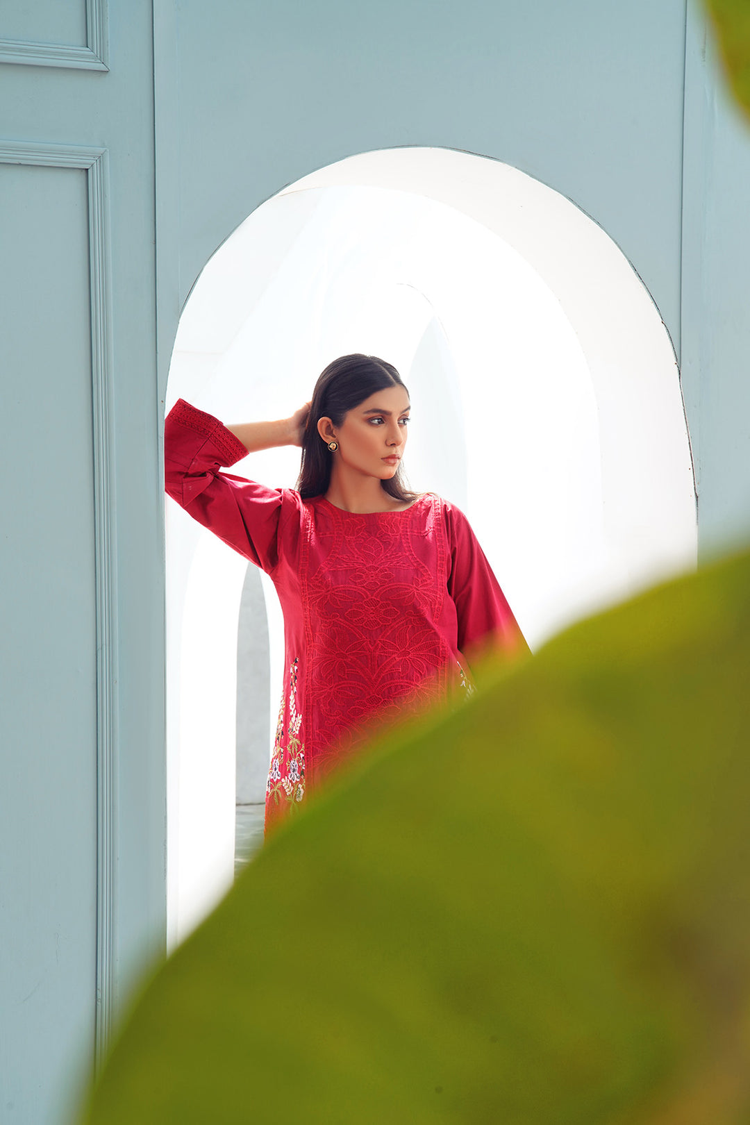2-PC Casual Embroidered Cambric