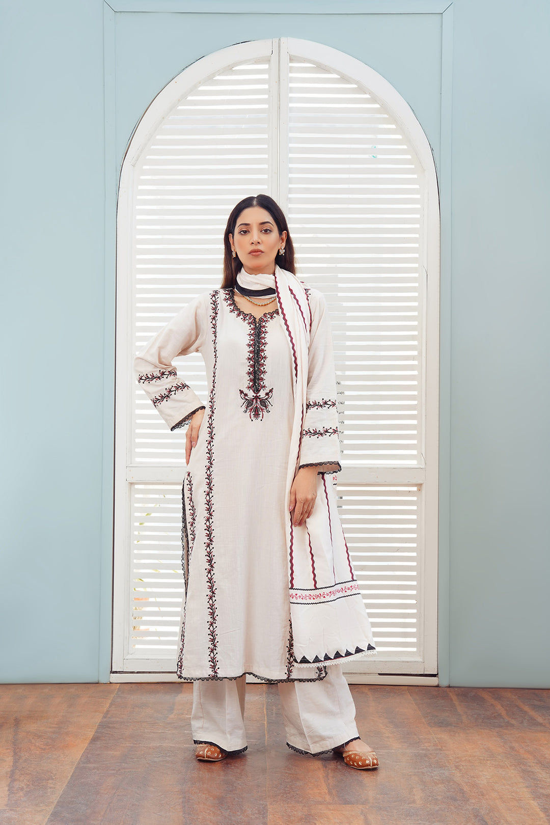 3-PC Casual Embroidered Khaddar