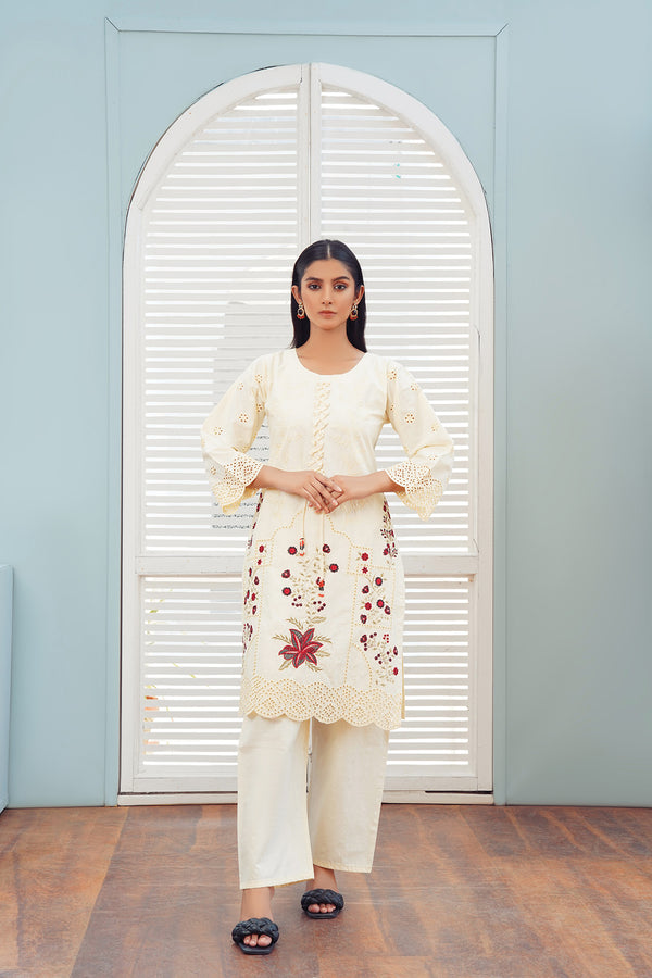 2-PC Casual Embroidered Cambric