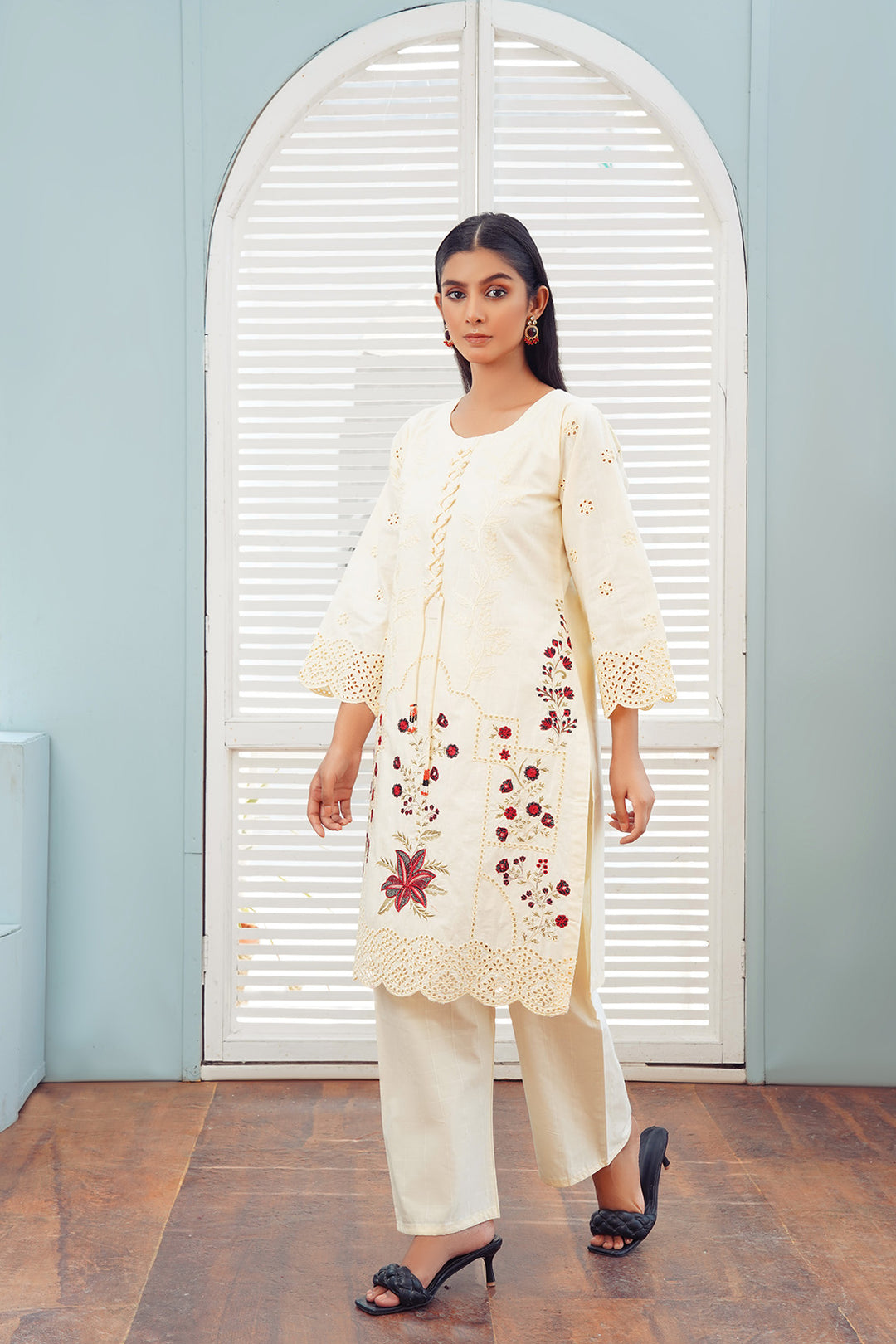 2-PC Casual Embroidered Cambric