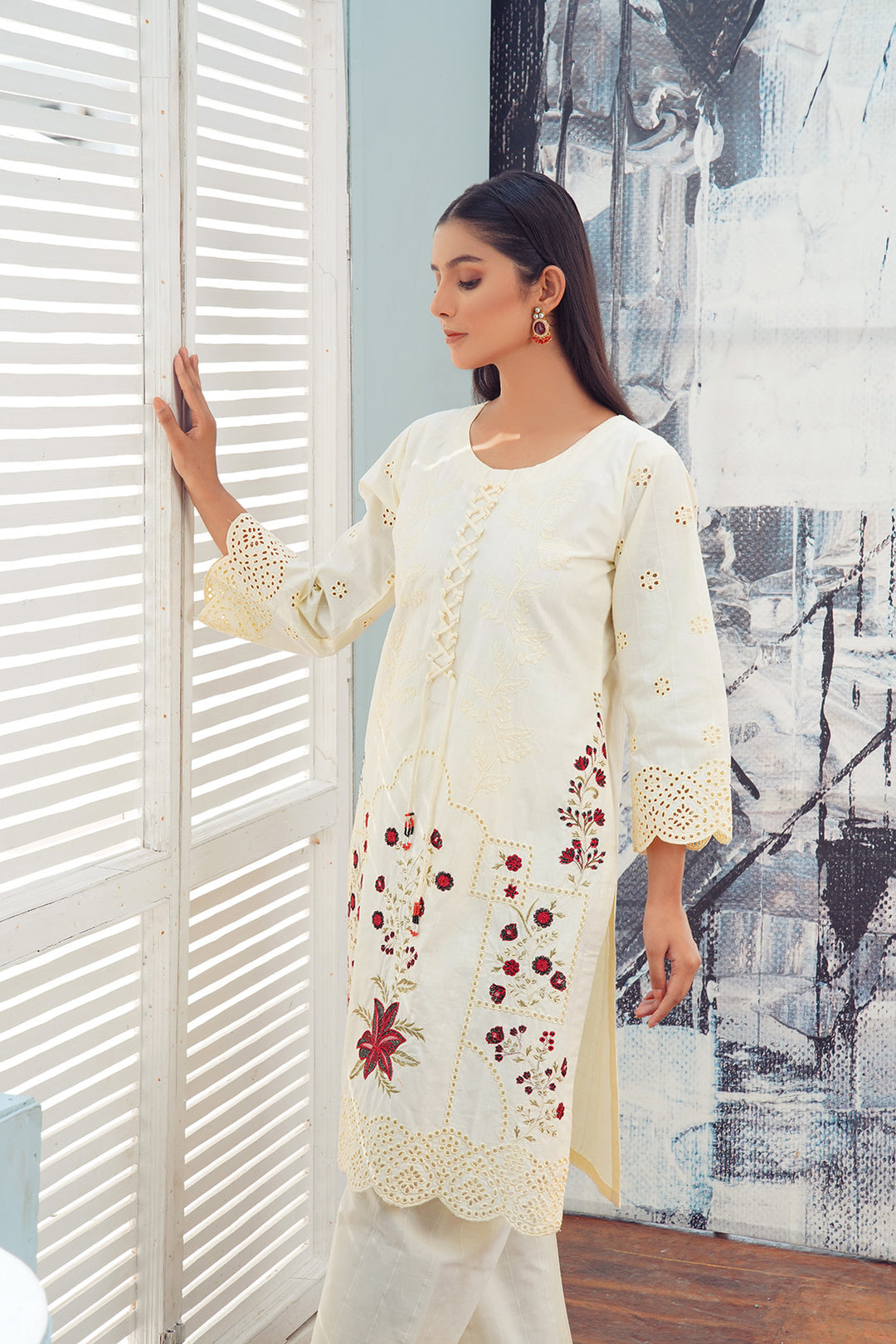 2-PC Casual Embroidered Cambric