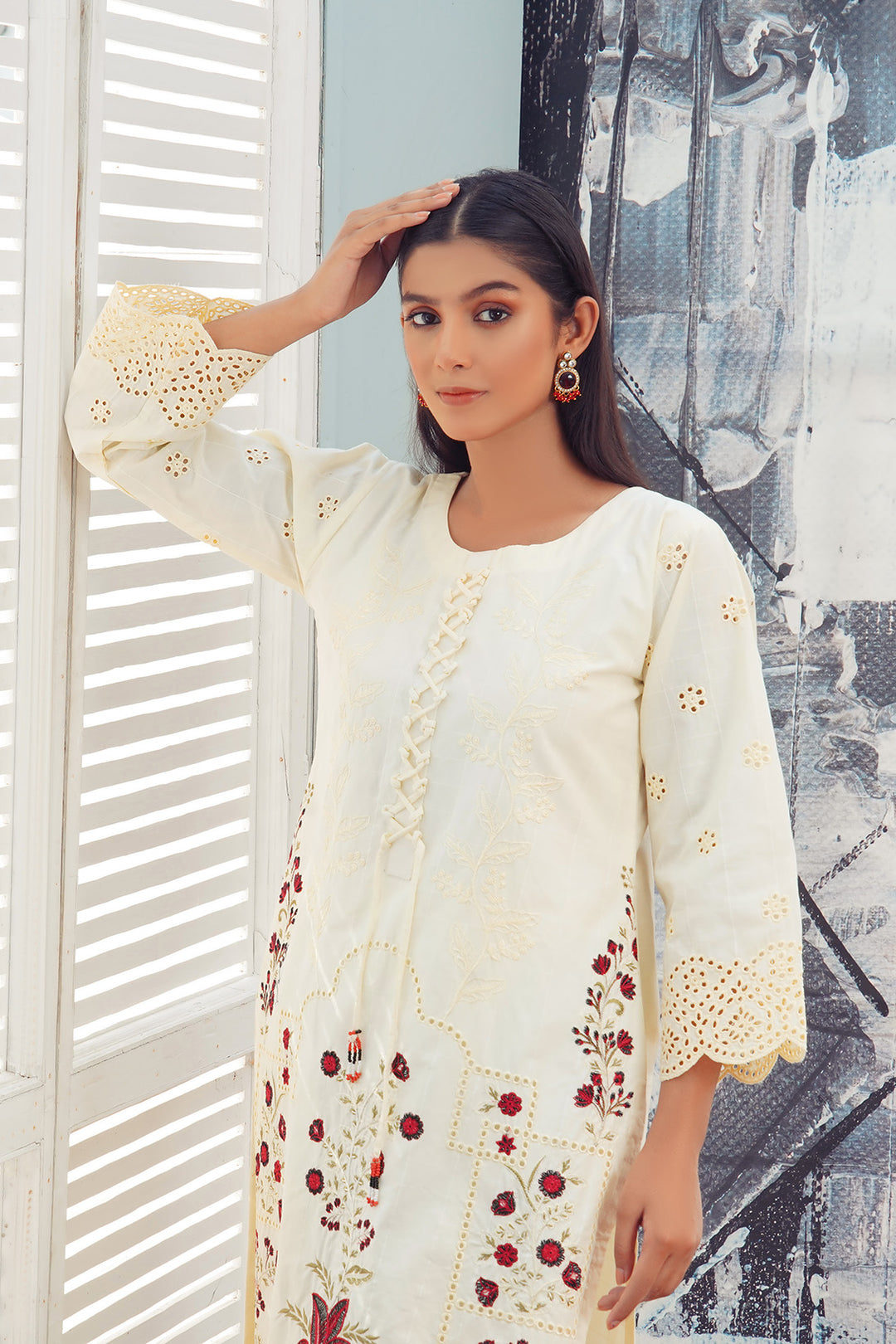 2-PC Casual Embroidered Cambric