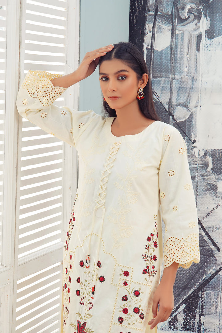 2-PC Casual Embroidered Cambric