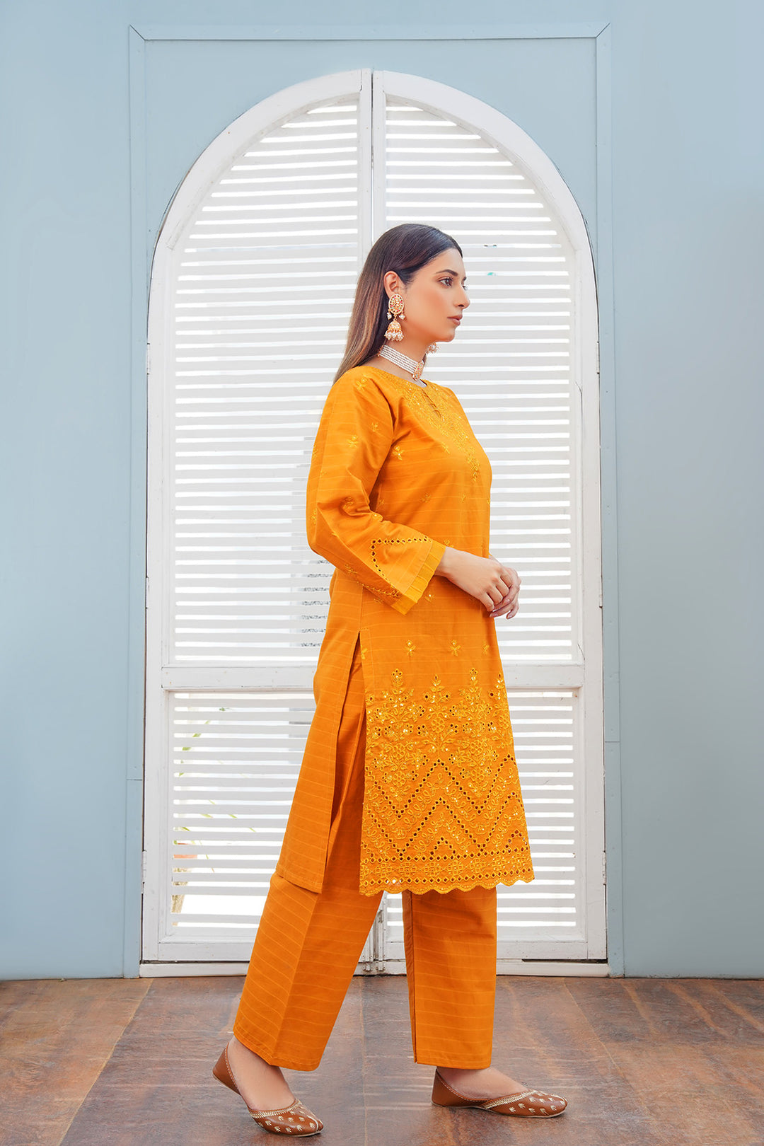 2-PC Casual Embroidered Cambric