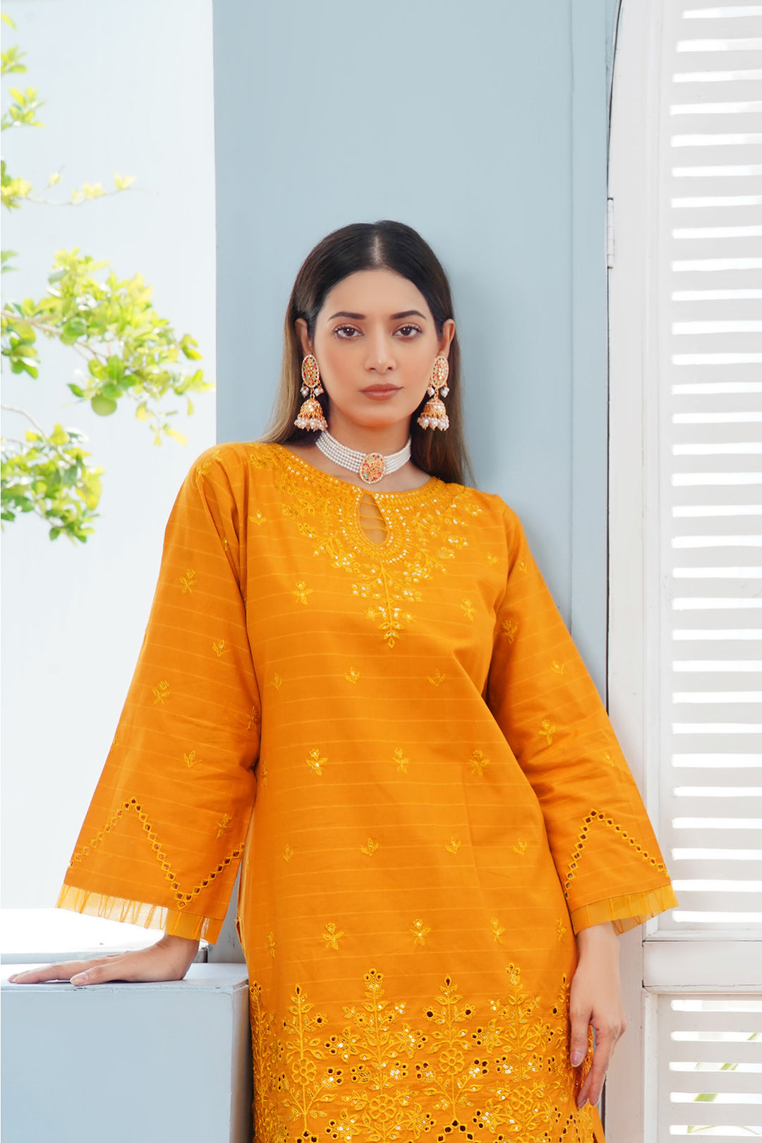 2-PC Casual Embroidered Cambric