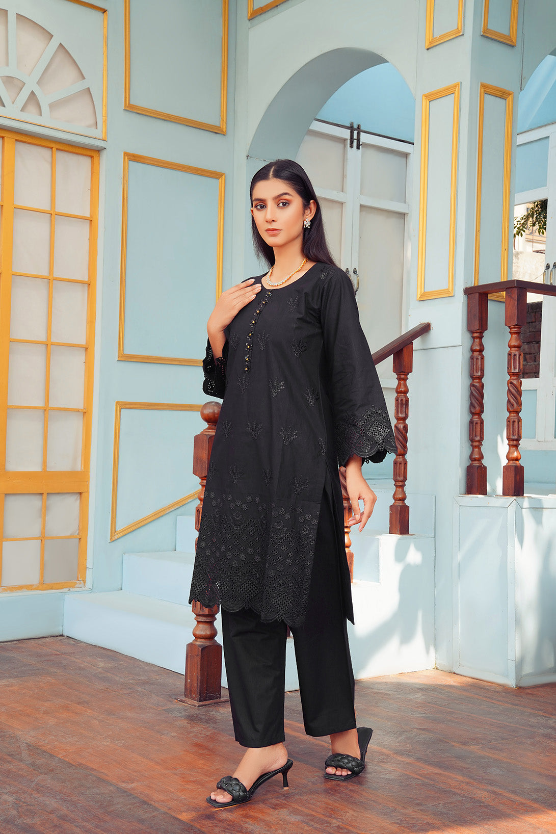 2-PC Casual Embroidered Cambric