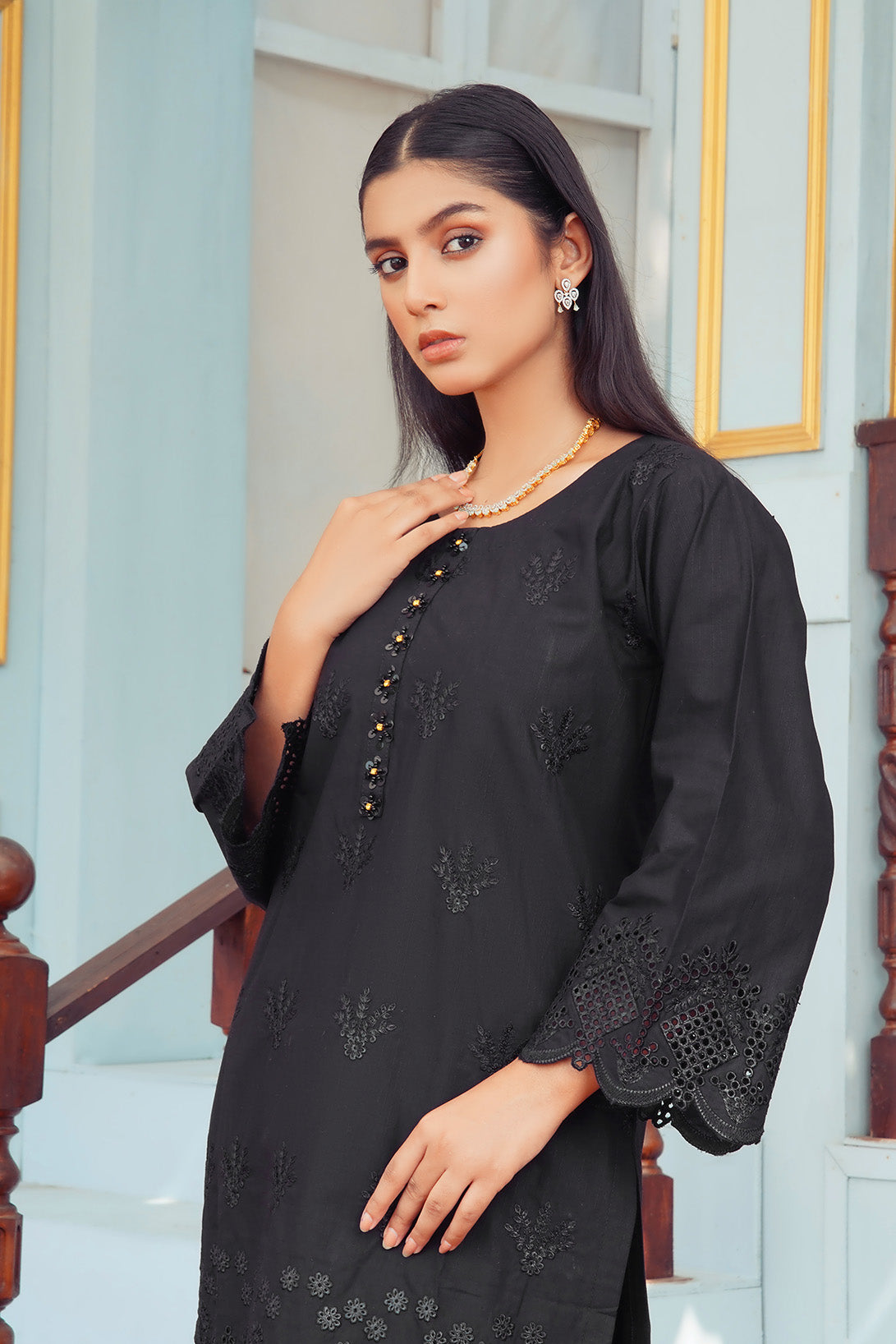 2-PC Casual Embroidered Cambric