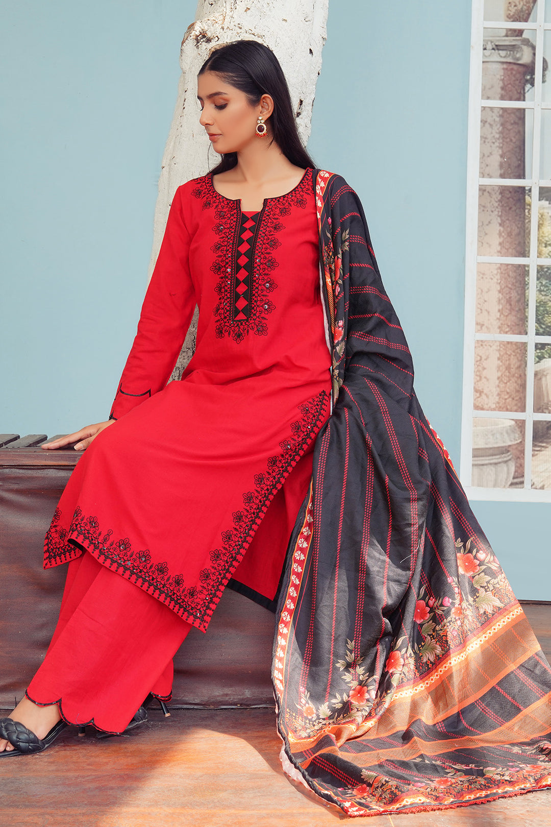 3-PC Casual Embroidered Khaddar