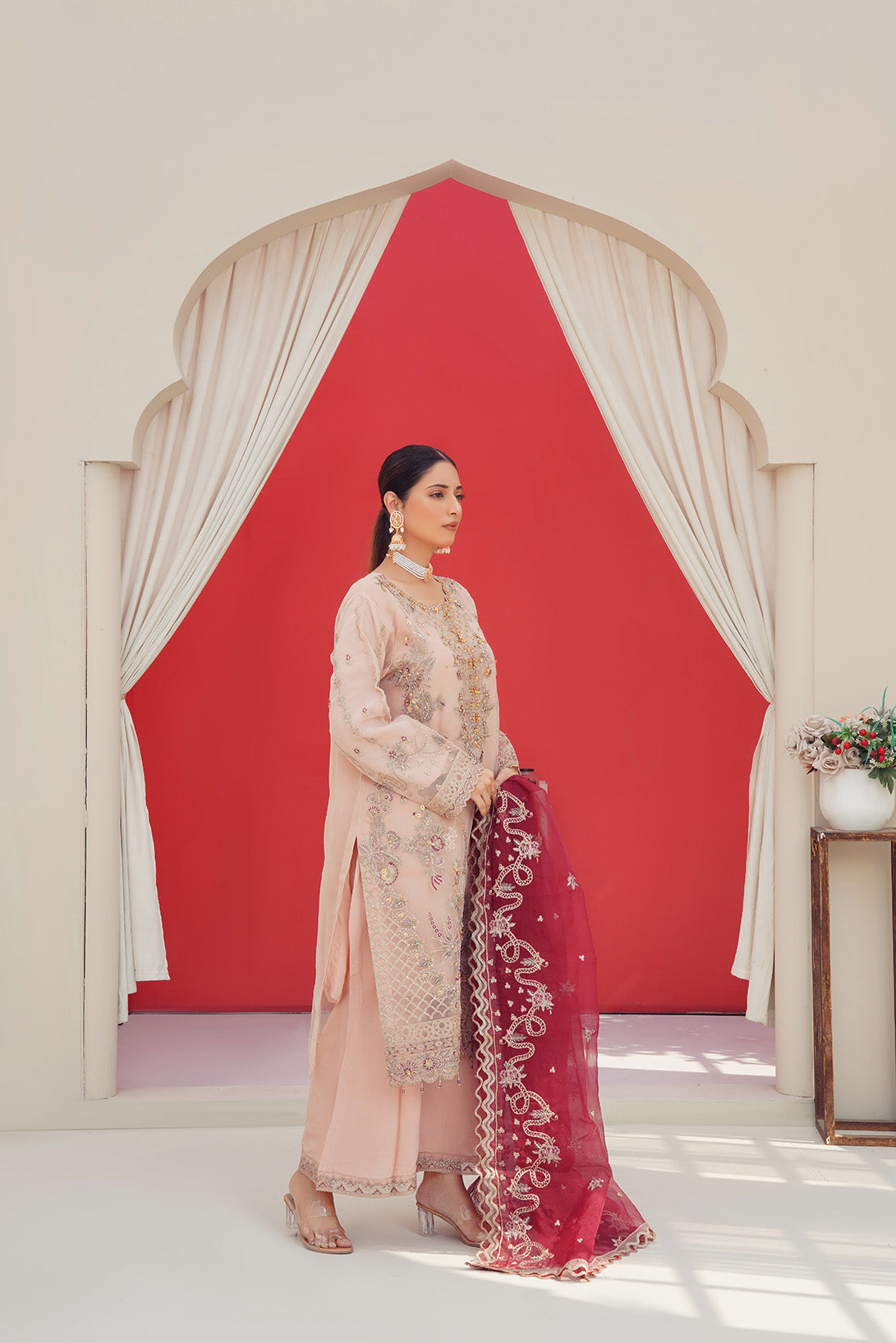 3-PC Fancy Embroidered Organza & Raw Silk
