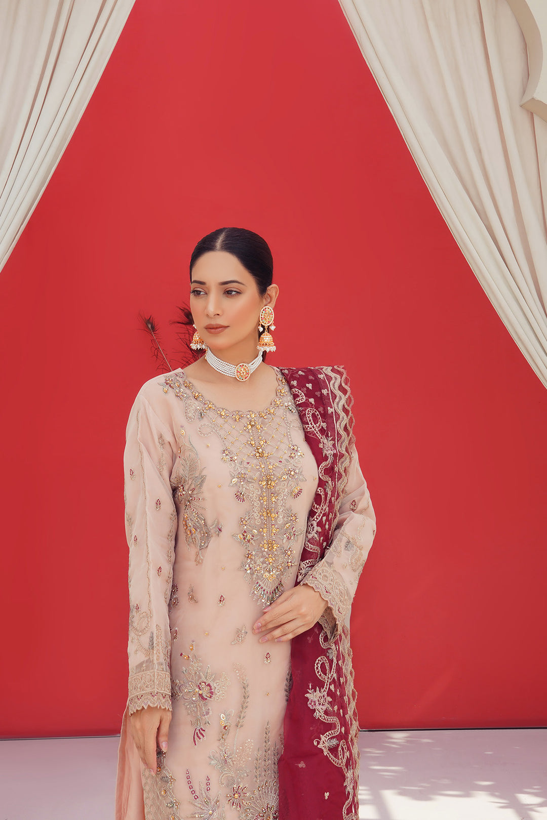 3-PC Fancy Embroidered Organza & Raw Silk