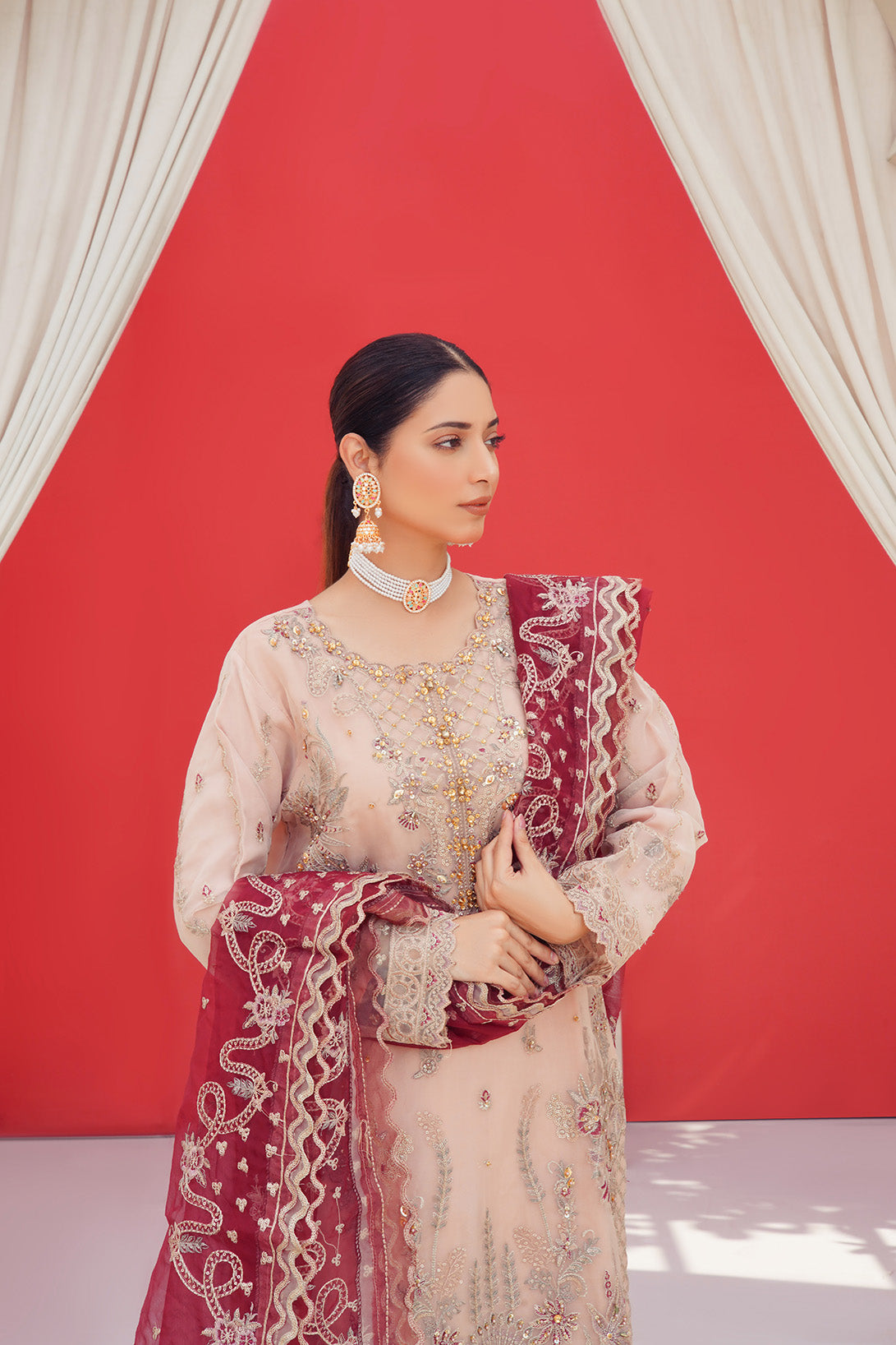 3-PC Fancy Embroidered Organza & Raw Silk