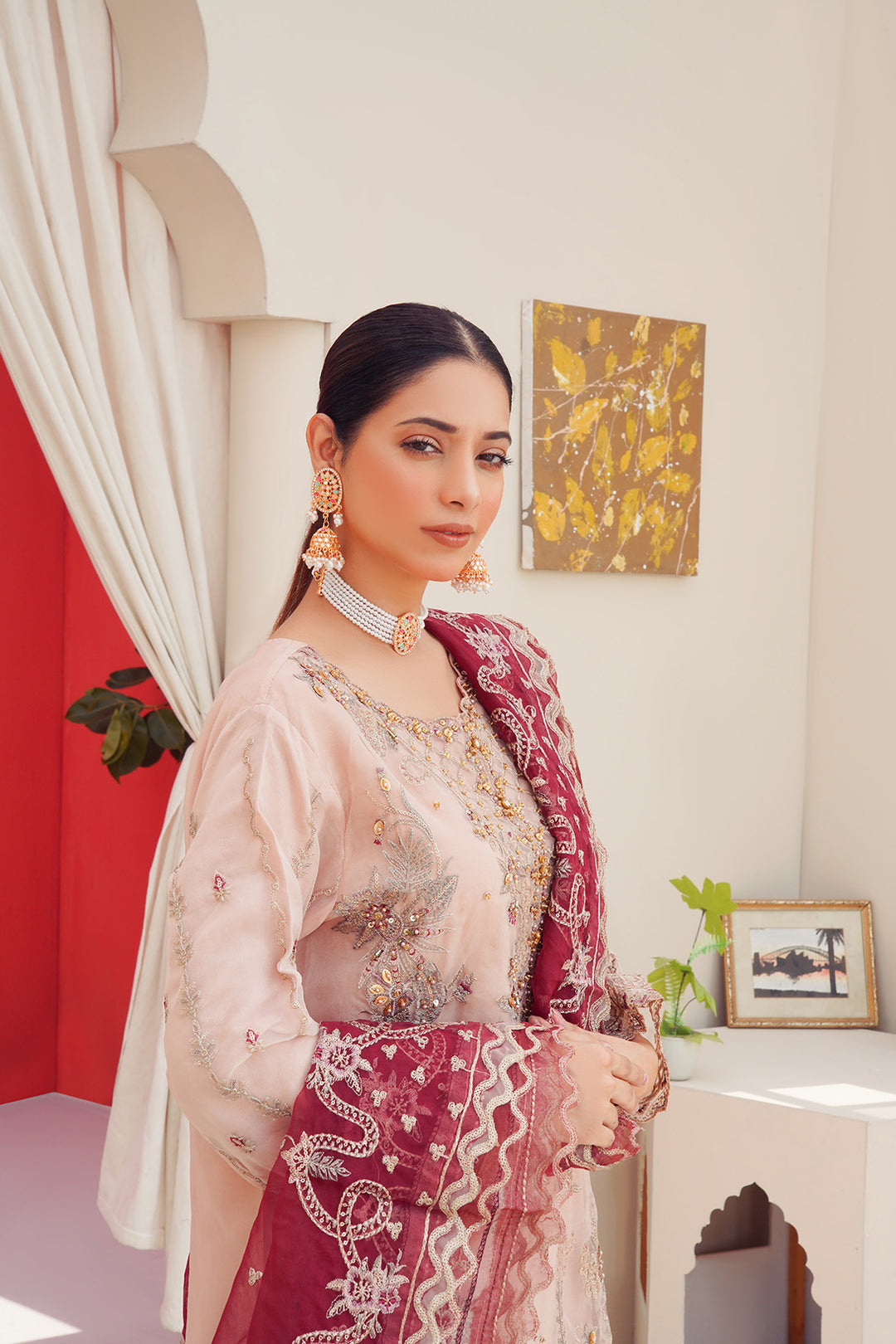3-PC Fancy Embroidered Organza & Raw Silk