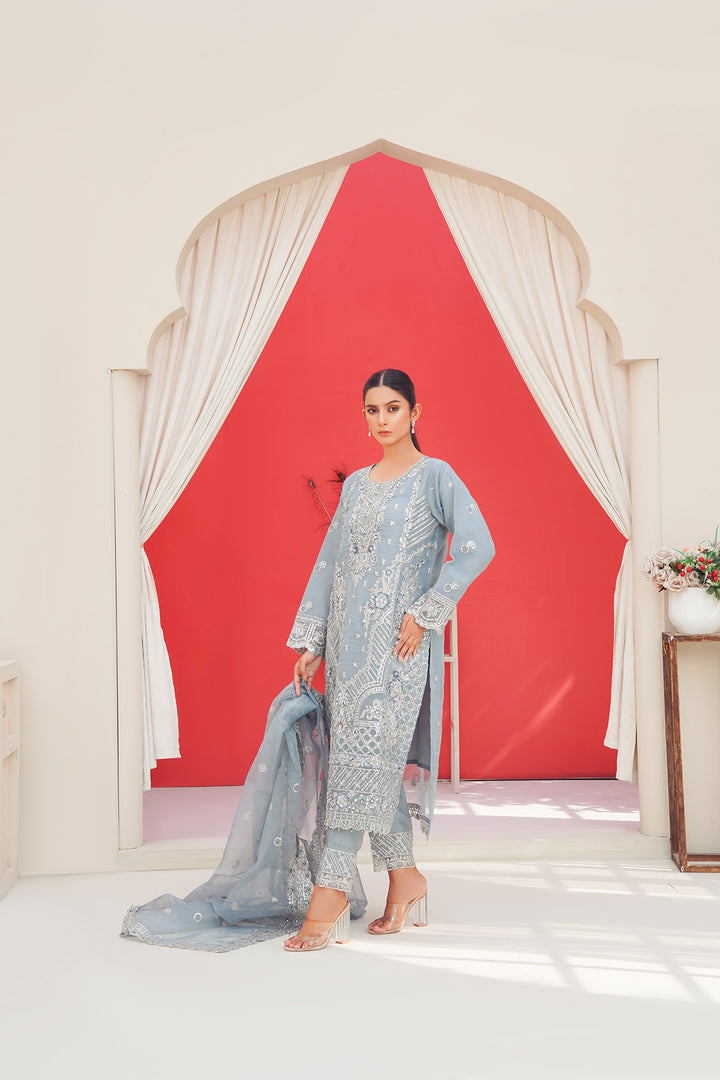 3-PC Fancy Embroidered Organza & Raw Silk