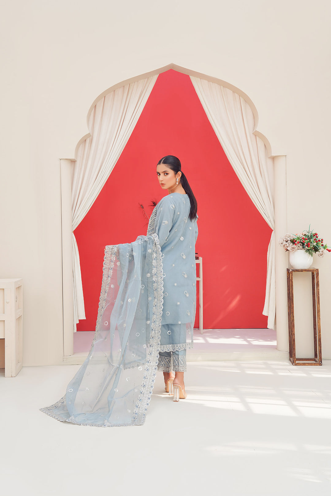 3-PC Fancy Embroidered Organza & Raw Silk