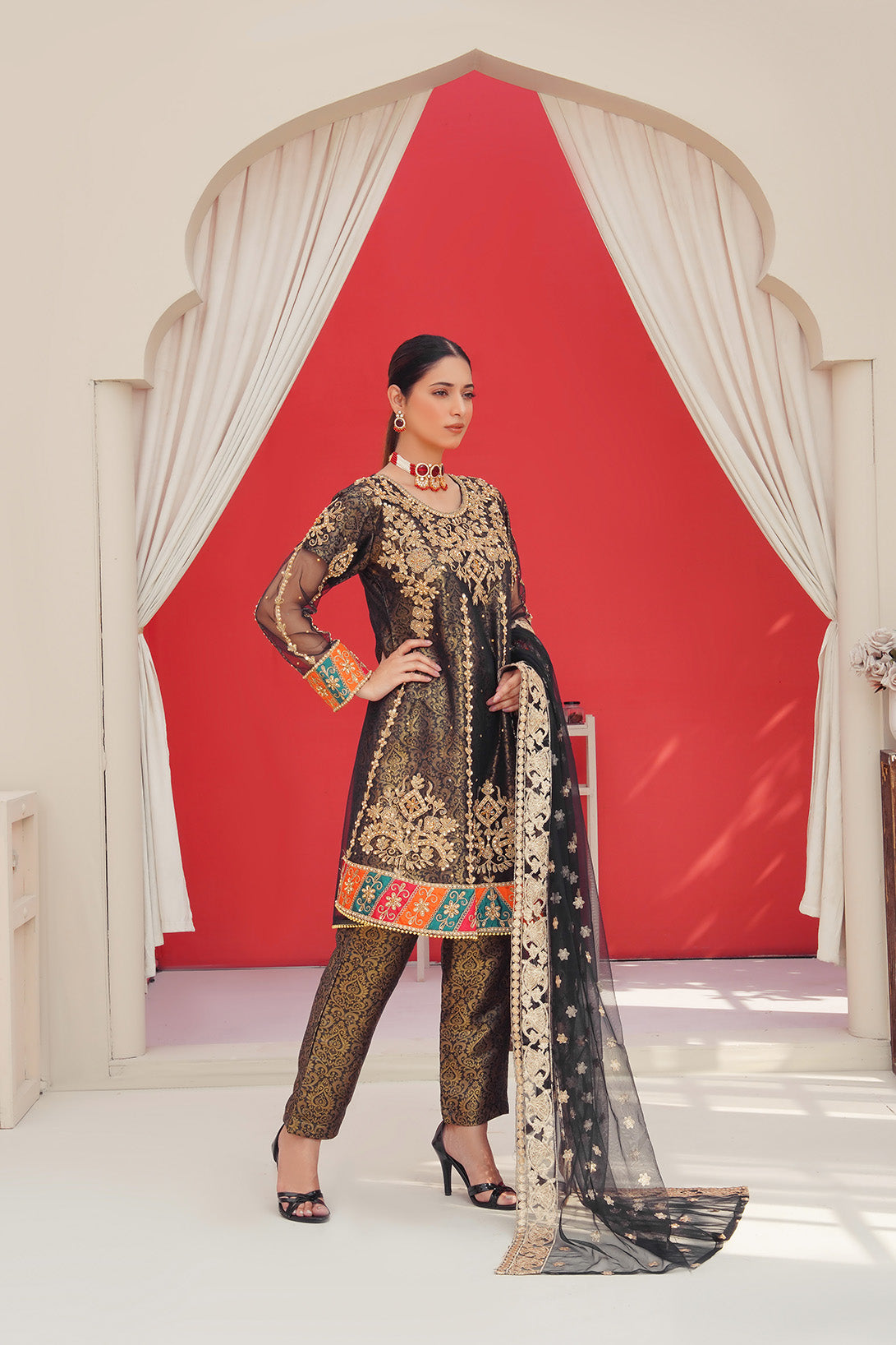 3-PC Fancy Embroided Jacquard