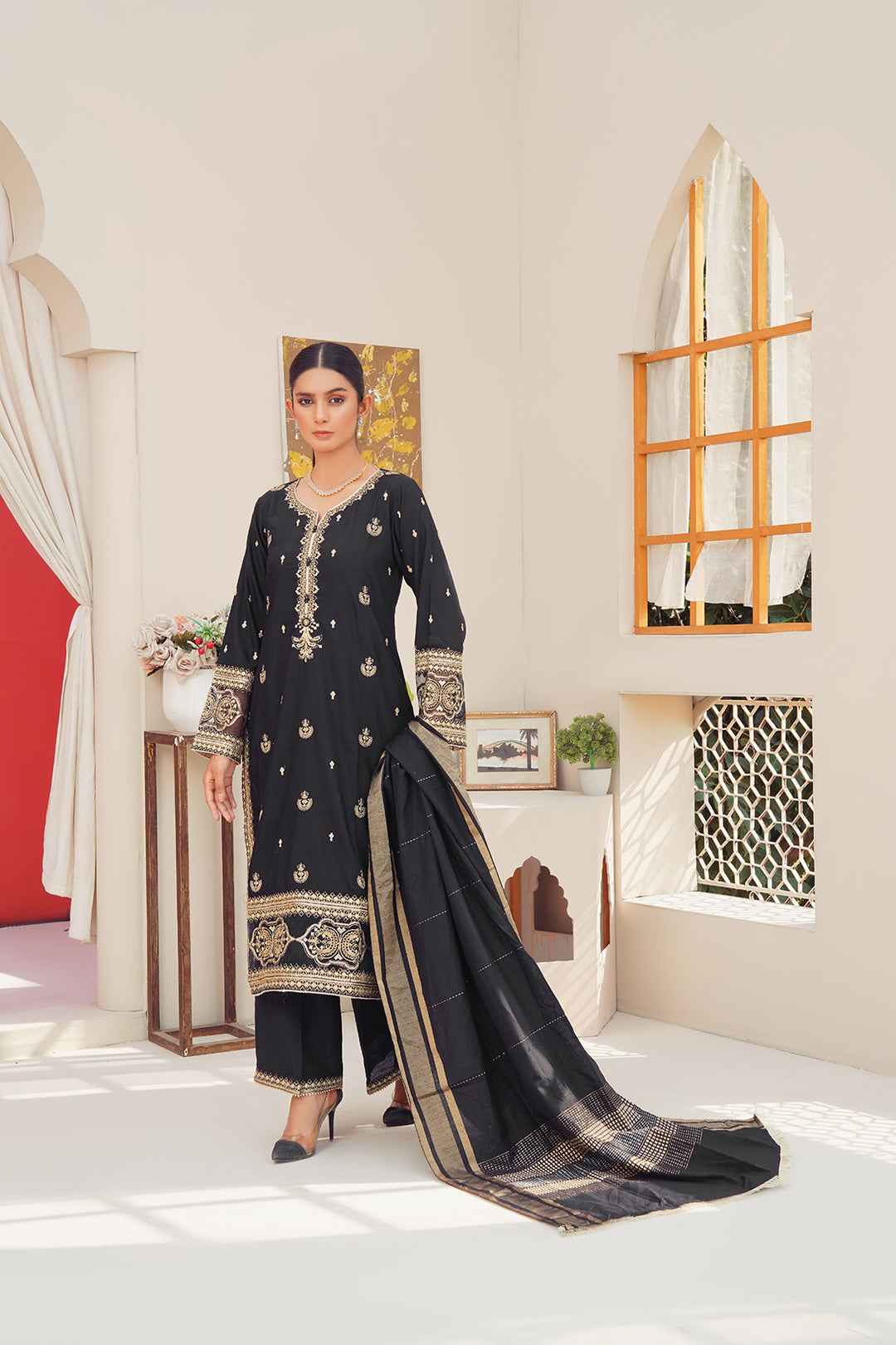 3-PC Fancy Embroided Cotton Silk