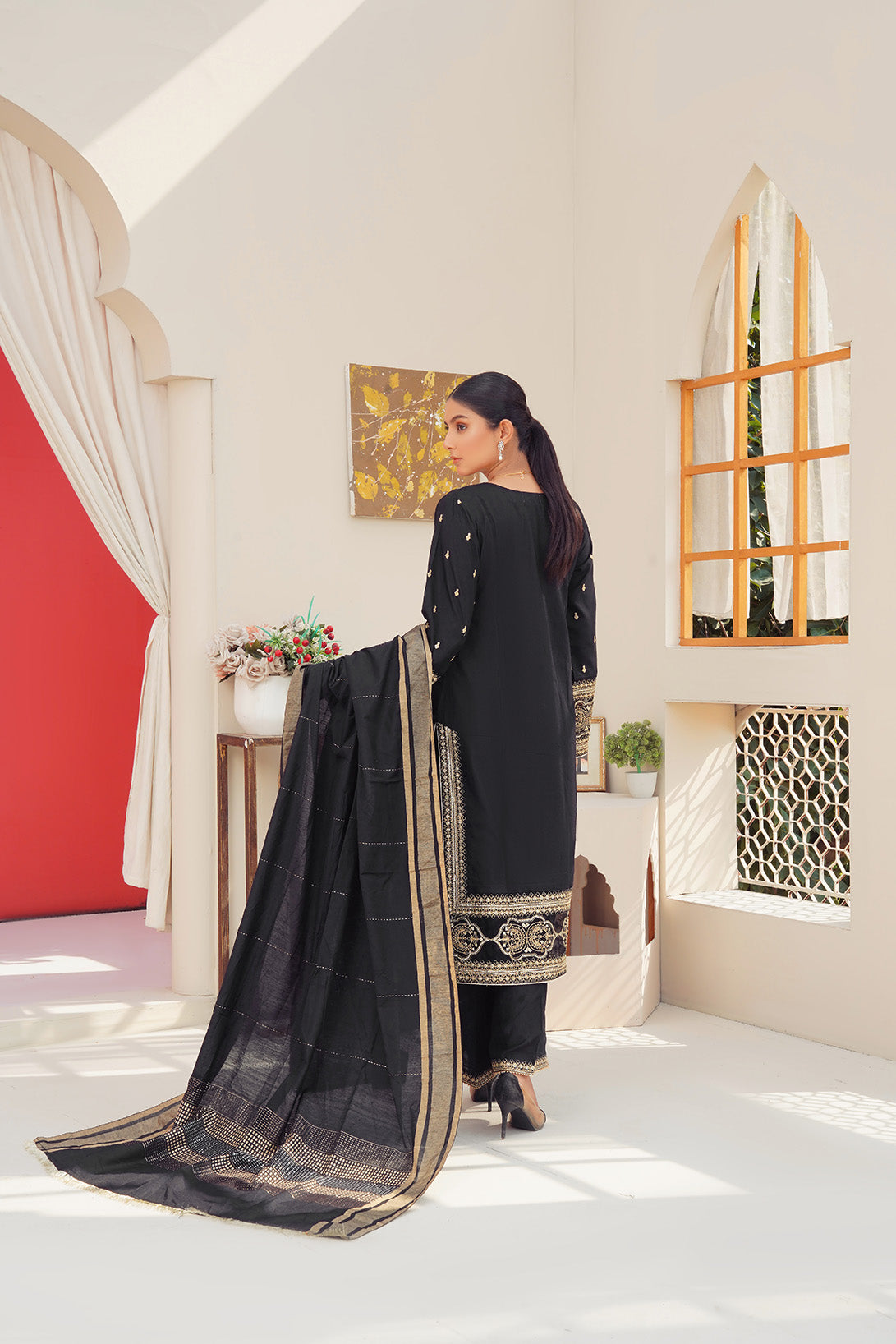 3-PC Fancy Embroided Cotton Silk