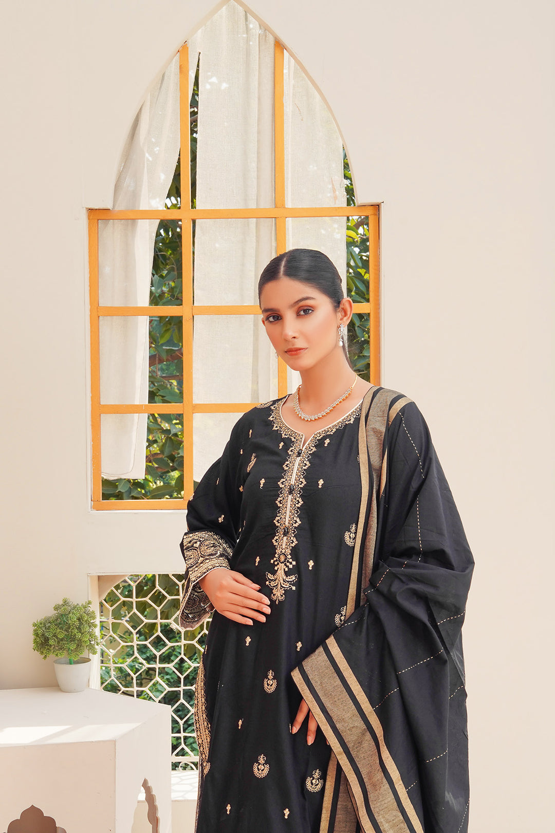 3-PC Fancy Embroided Cotton Silk