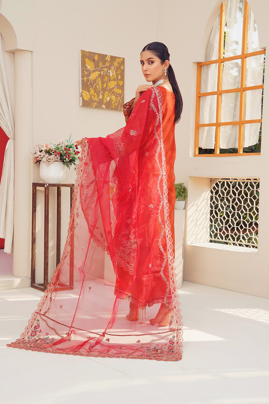 3-PC Fancy Embroidered Organza & Raw Silk